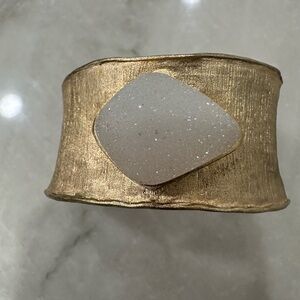 Chunky Gold Cuff with White Stone